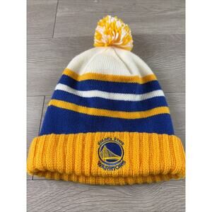 Golden State Warriors Mitchell & Ness Beanie Toque Knit Cap Winter Hat Cuff Pom